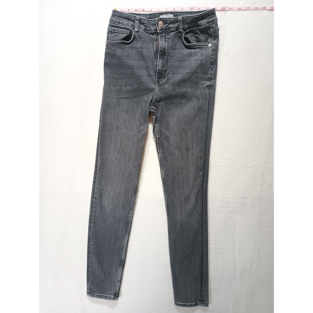 Zara Women's Denim Jeans Size 10 Skinny Black Medium Wash Low Rise Stretch 26X26